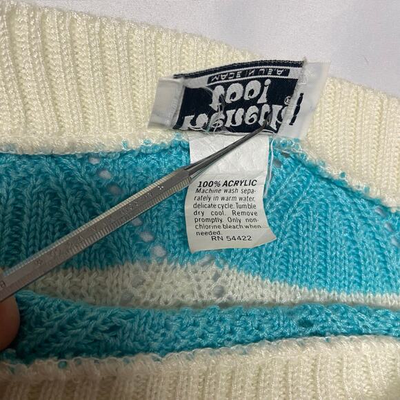 Kenneth Too! by American Vintage USA Sweater Crotchet Open Knit Vintage Size L - Picture 7 of 7